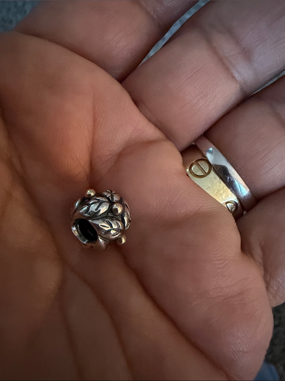 Pandora Sterling Silver and gold Leaf Bead Charm - Silver